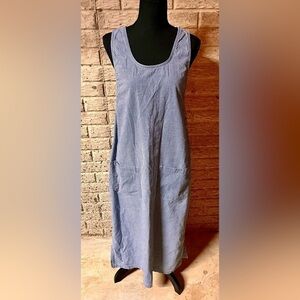 Erika & Co Vintage Pinstripe Denim Maxi Jumper Dress M Cotton Pockets VTG